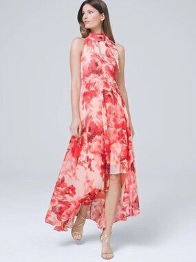 White House Black Market | Breezy floral hi-lo halter dress, size 6